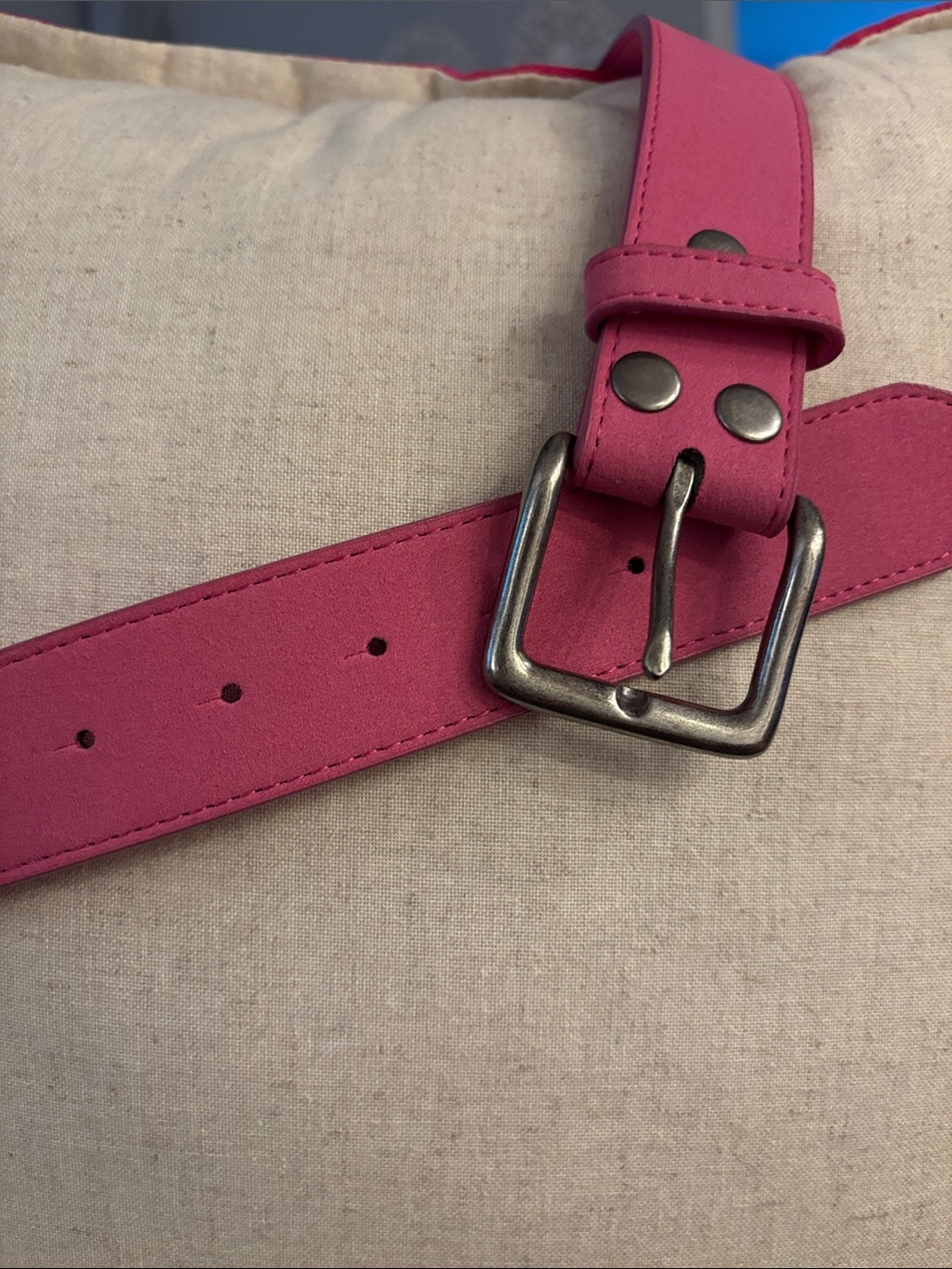 Pink Leather Belt with Brass Buckle